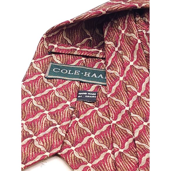 Cole Haan Mens Vintage Silk Tie Red & Gold Geometric Pattern - Picture 5 of 16